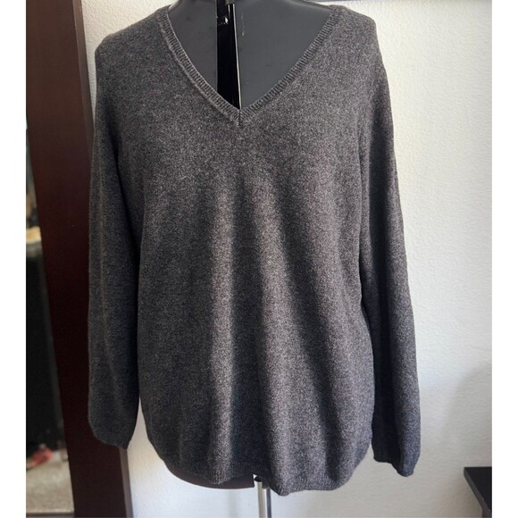 Charter Club Sweater Women 1X Luxury Cashmere V neck Minimalist Grey - Picture 2 of 9